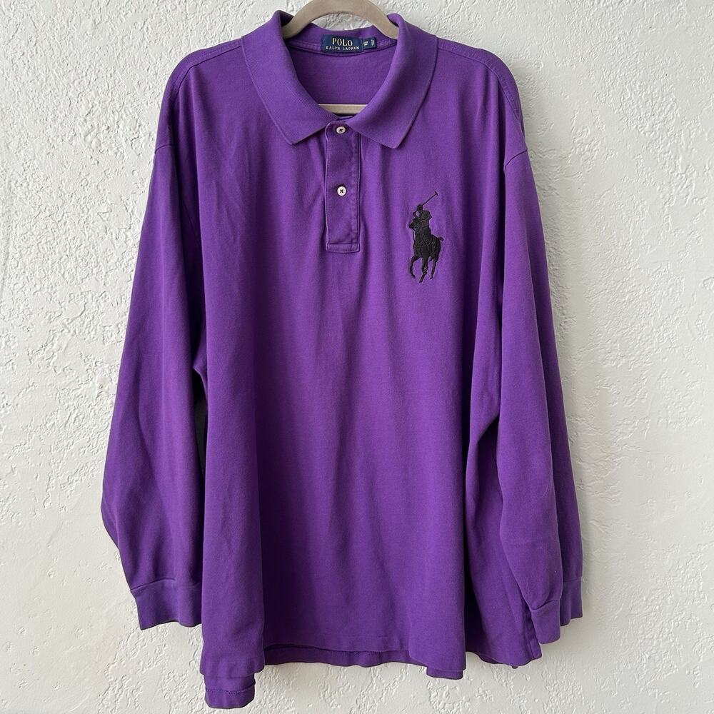 Polo Ralph Lauren Big Pony Polo Shirt Purple Black Logo 3XB Big Long Sleeve